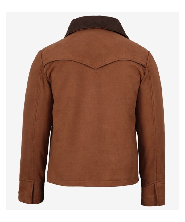 Light Brown Faux Suede Jacket For Men's With Western Style