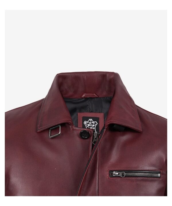 Men’s Maroon Waxed Leather Car Coat – Classic Long Style