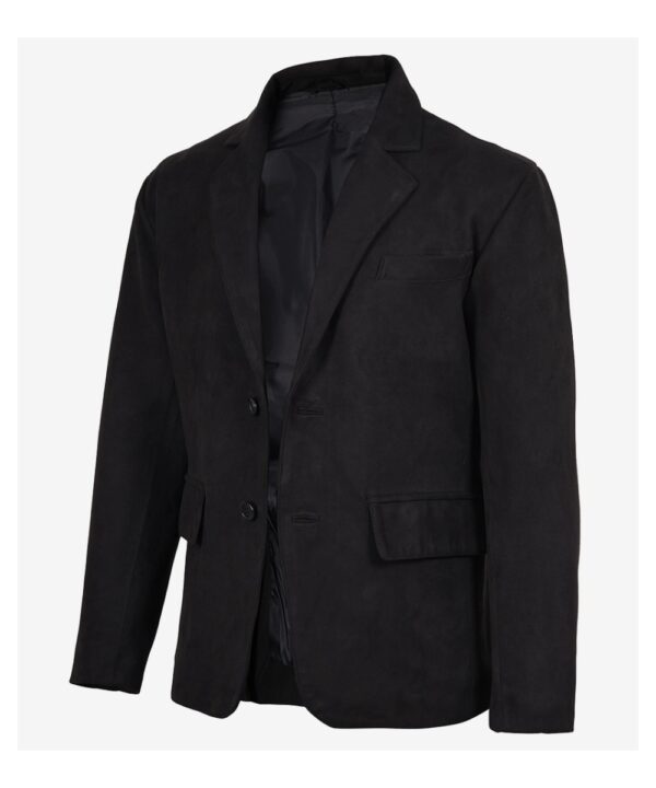 Men’s Black Faux Suede Blazer – Classic Two-Button Style