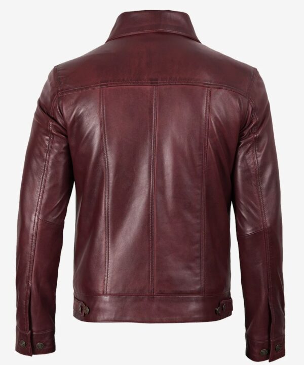 Men’s Burgundy Lambskin Leather Jacket – Classic Trucker Style