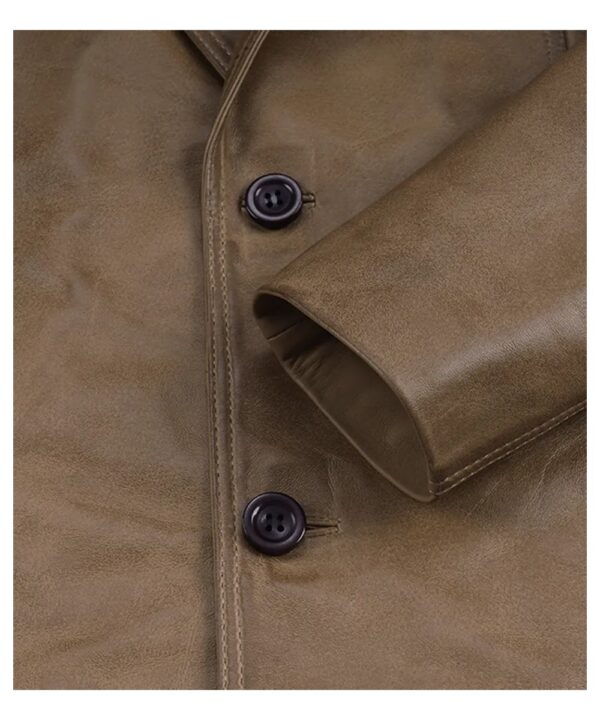 Men’s Camel Waxed Leather Blazer – Classic Two-Button Style