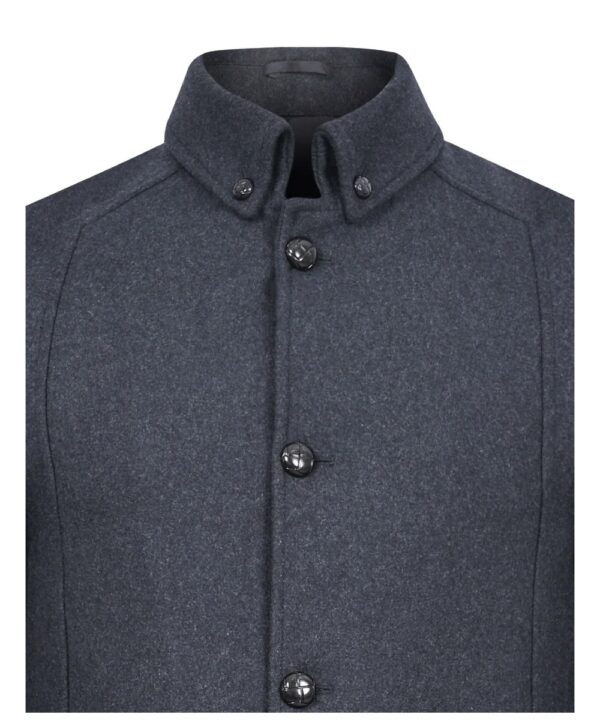 Men’s Charcoal Wool Jacket – Classic Button Collar Winter Style