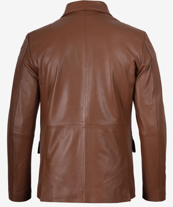 Men’s Cognac Leather Blazer – Classic Tailored Two-Button Style