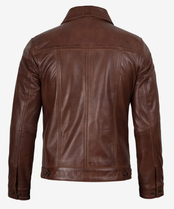 Men’s Cognac Leather Trucker Jacket – Rugged Casual Style