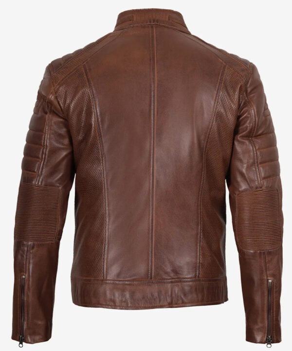 Men’s Cognac Waxed Leather Café Racer Jacket – Sleek Style