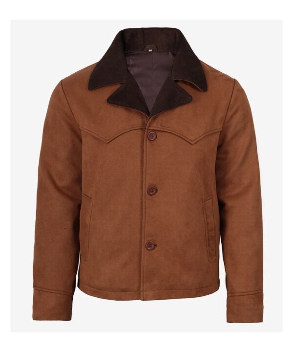 Light Brown Faux Suede Jacket For Men's With Western Style