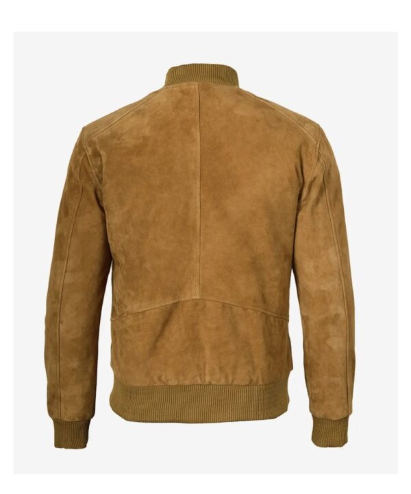 Men’s Light Brown Suede Bomber Jacket – Classic Ribbed Zip-Up Style