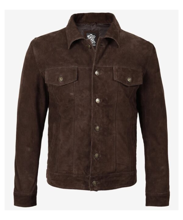 Men’s Premium Dark Brown Suede Jacket – Trucker Design