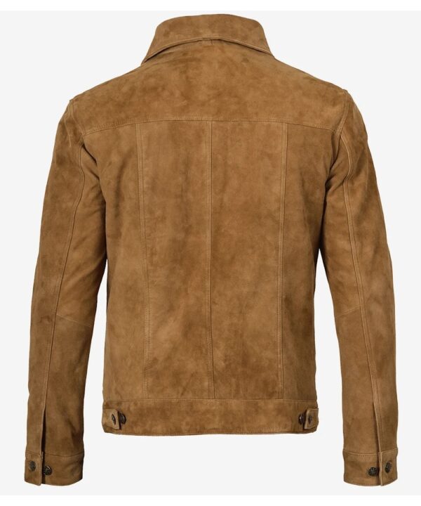 Men’s Tan Real Suede Trucker Jacket – Classic Button-Up Style