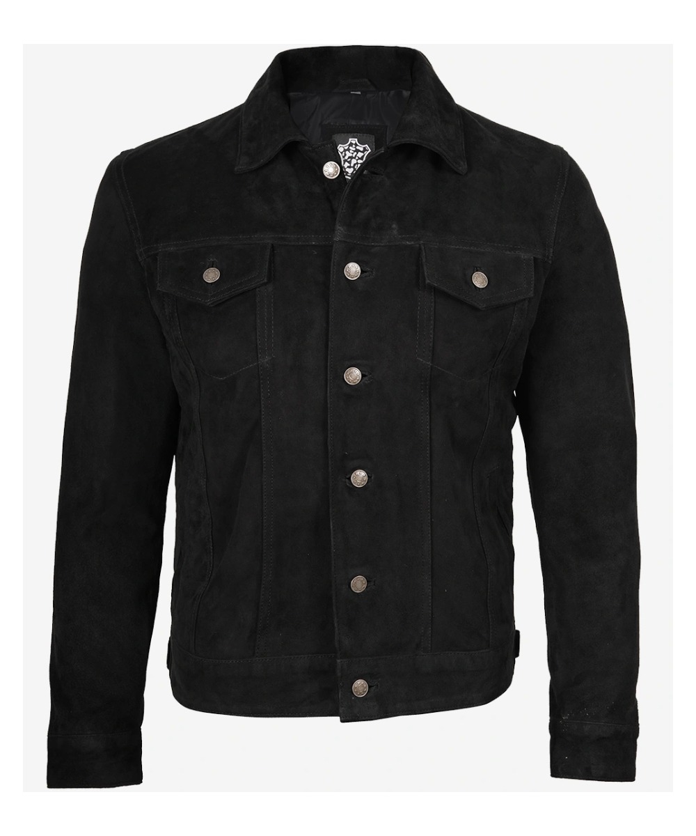 Premium Black Suede Trucker Jacket For Men's
