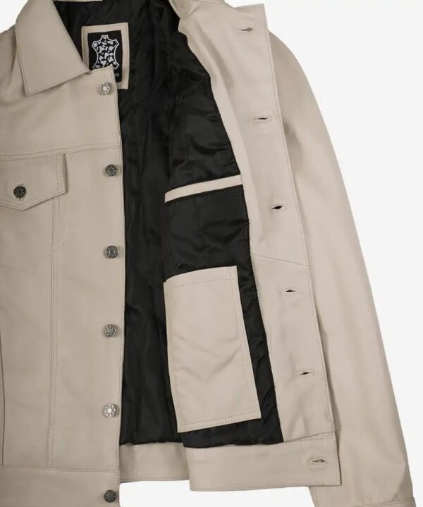 Men’s Beige Lambskin Leather Trucker Jacket – Classic Casual Style