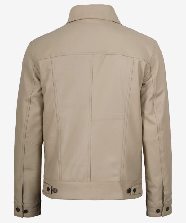 Men’s Beige Lambskin Leather Trucker Jacket – Classic Casual Style