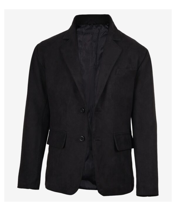 Men’s Black Faux Suede Blazer – Classic Two-Button Style