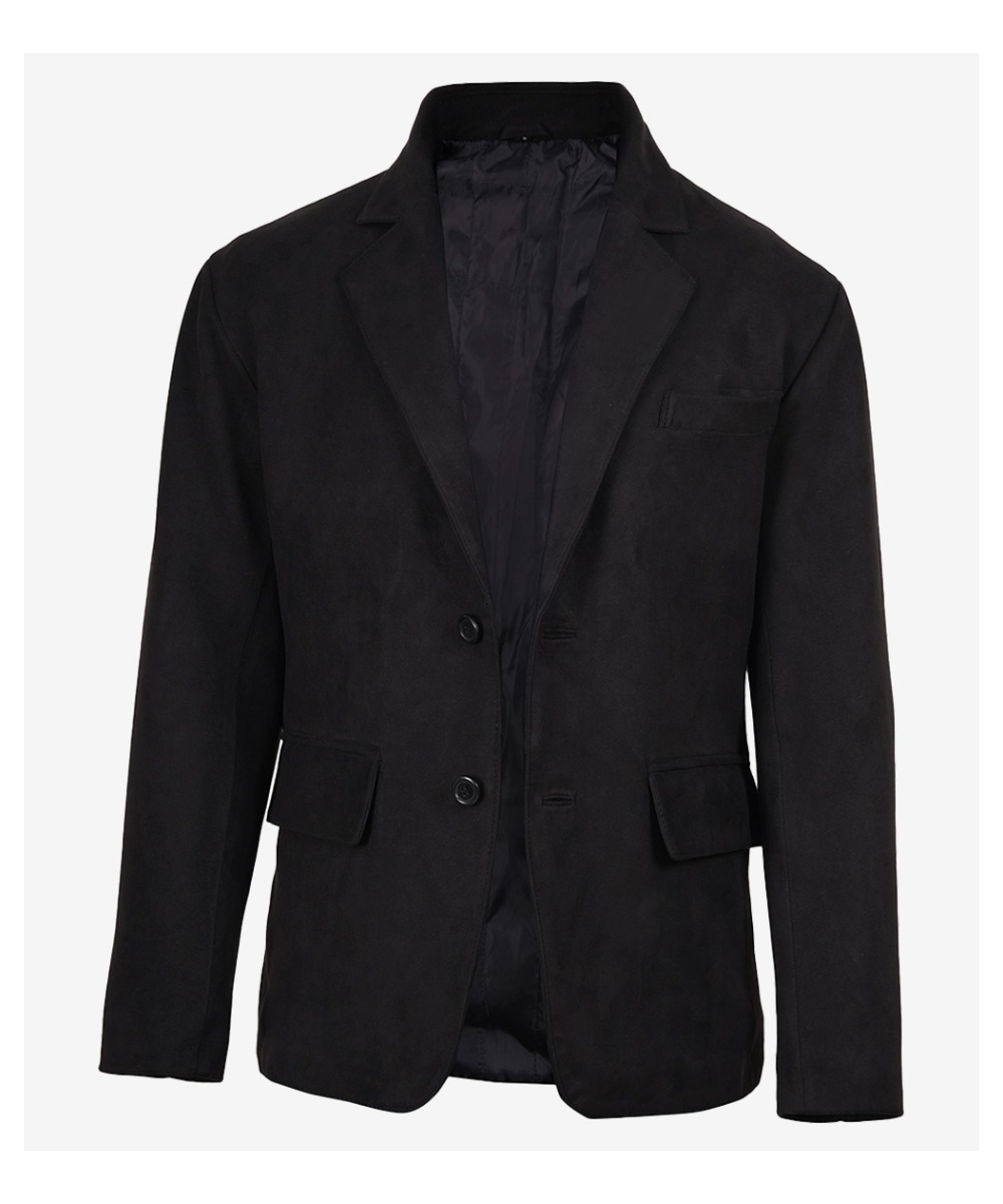 Men’s Black Faux Suede Blazer – Classic Two-Button Style