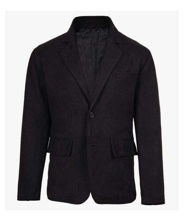 Men’s Black Faux Suede Blazer – Classic Two-Button Style