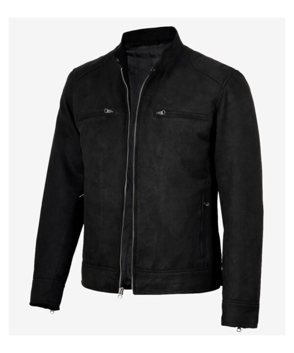 Men’s Black Faux Suede Jacket – Classic Zip-Up Biker Style