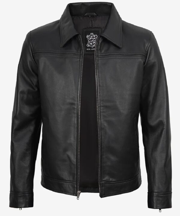 Men’s Black Harrington Leather Jacket – Classic Casual Style
