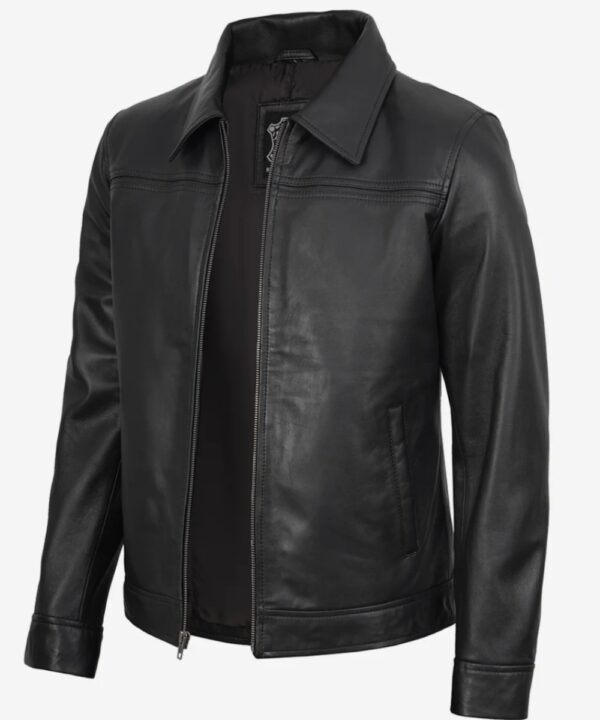 Men’s Black Harrington Leather Jacket – Classic Casual Style