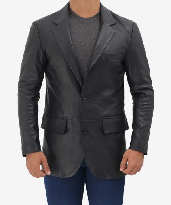Men’s Black Lambskin Leather Blazer – Two-Button Tailored Fit