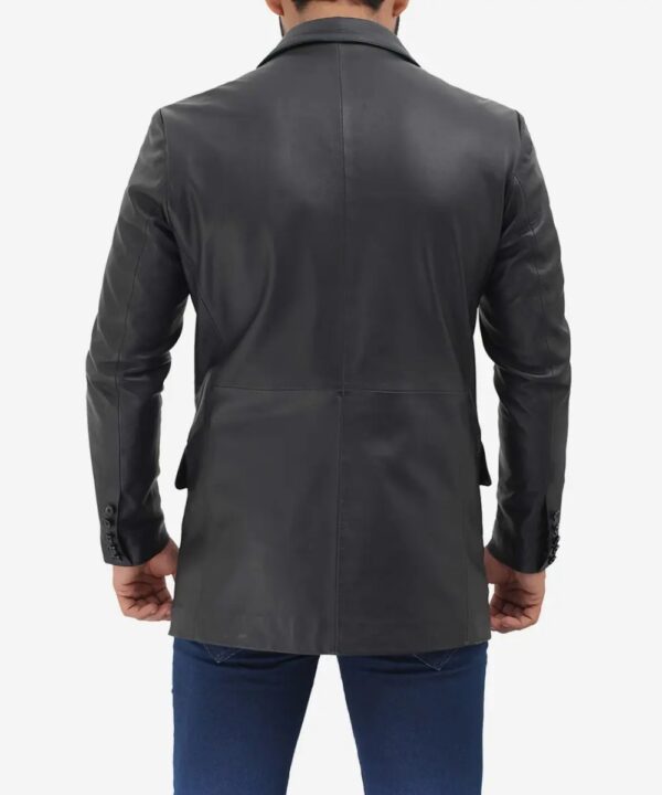 Men’s Black Lambskin Leather Blazer – Two-Button Tailored Fit