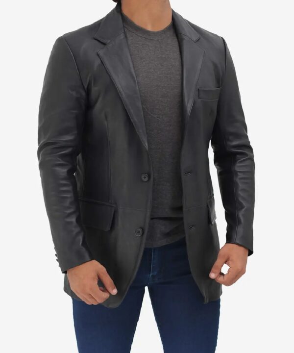 Men’s Black Lambskin Leather Blazer – Two-Button Tailored Fit