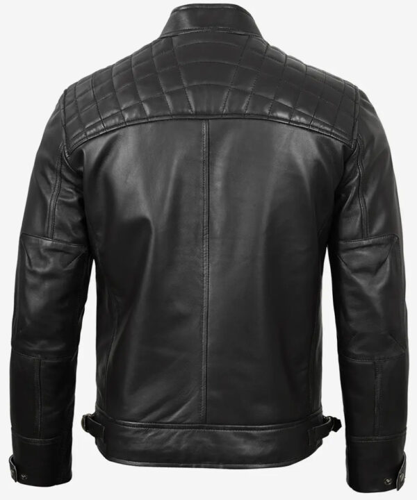 Men’s Black Leather Biker Jacket – Quilted Shoulder Panels