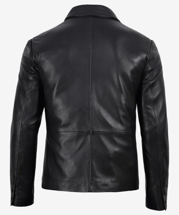 Men’s Black Leather Blazer – Double-Breasted Tailored Fit
