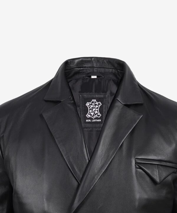 Men’s Black Leather Blazer – Double-Breasted Tailored Fit