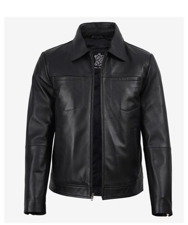 Men’s Black Leather Harrington Jacket – Classic Casual Style