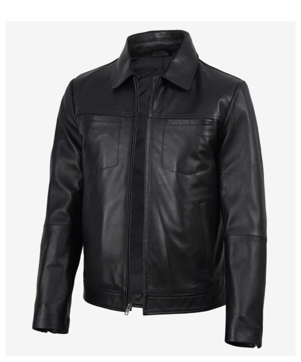 Men’s Black Leather Harrington Jacket – Classic Casual Style
