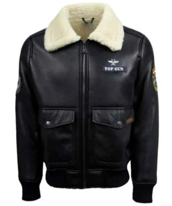 Men’s Black Shearling Leather Jacket – Rugged Aviator Style