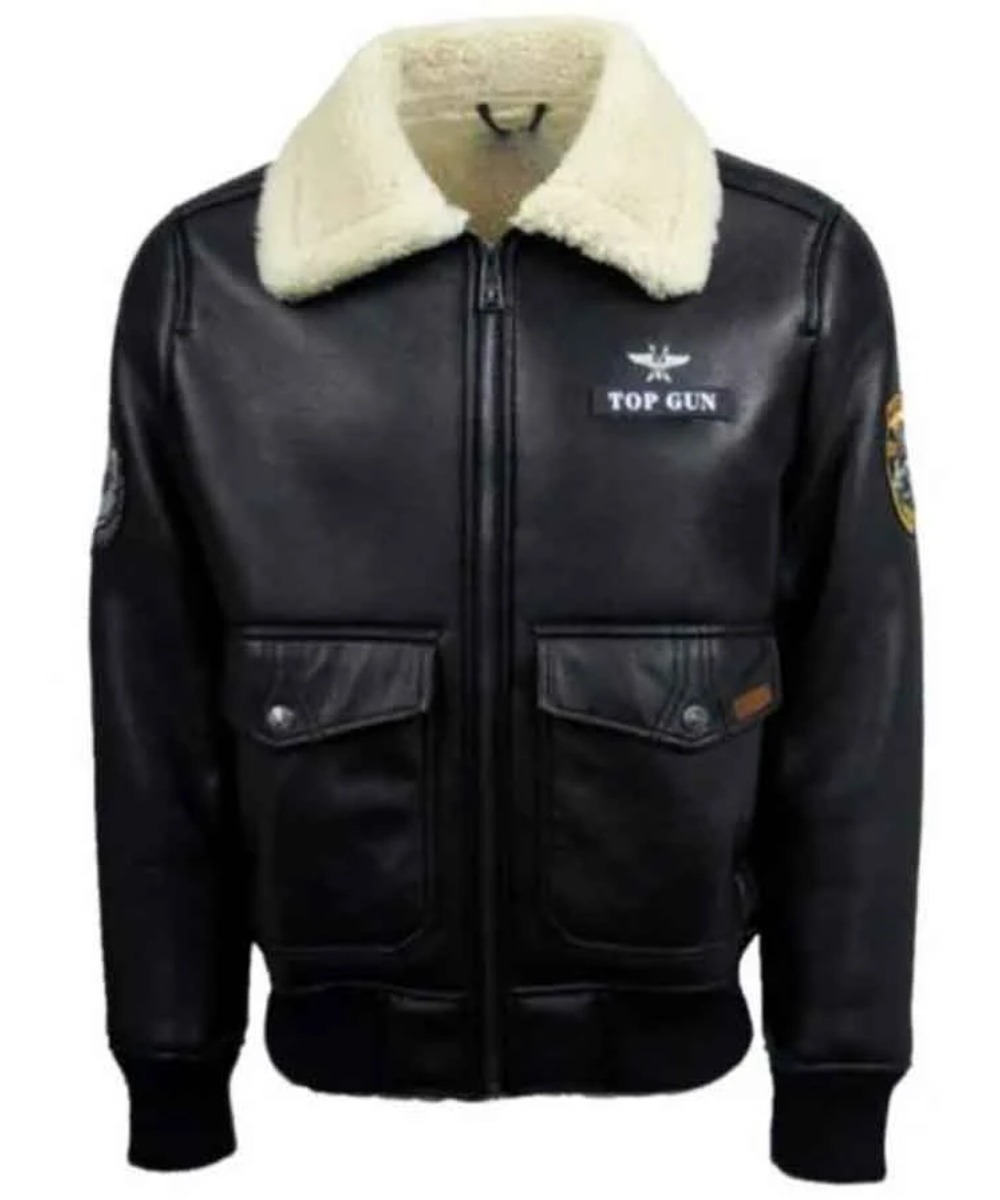 Men’s Black Shearling Leather Jacket – Rugged Aviator Style