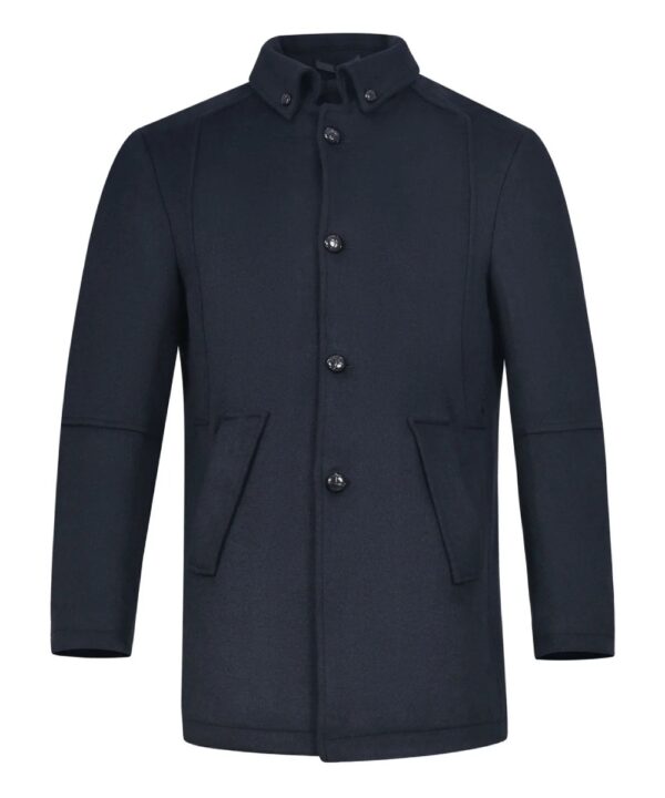 Men’s Black Wool Jacket – Button Collar Winter Style