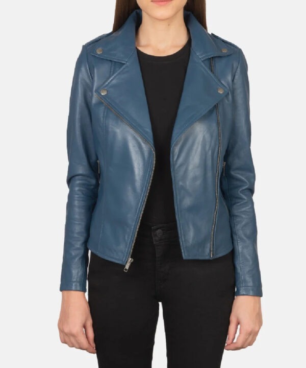 Men’s Blue Leather Moto Jacket – Rugged Street Style