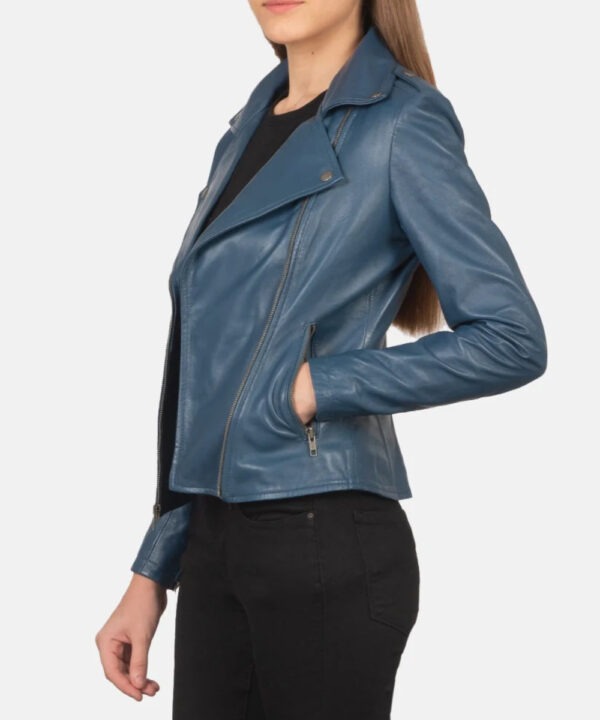 Men’s Blue Leather Moto Jacket – Rugged Street Style