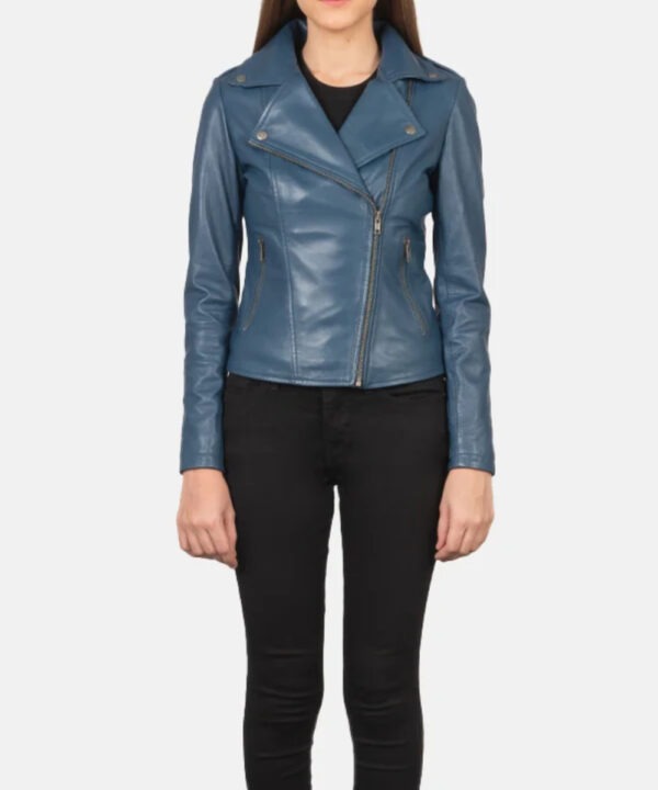 Men’s Blue Leather Moto Jacket – Rugged Street Style