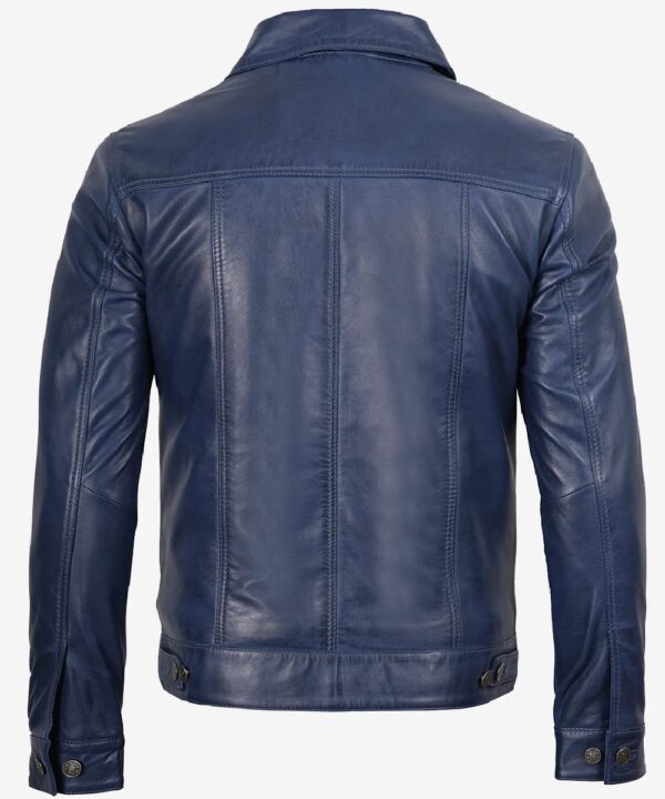 Men’s Blue Waxed Lambskin Leather Jacket – Rugged Trucker Style