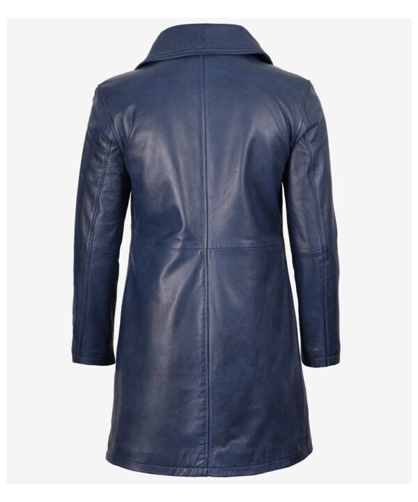 Men’s Blue Waxed Real Leather Car Coat – Classic Long Style