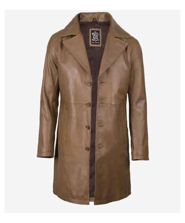 Men’s Brown Leather Car Coat – Classic Long Style
