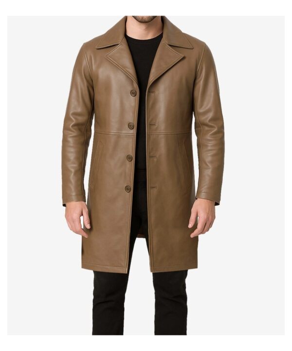 Men’s Brown Leather Car Coat – Classic Long Style