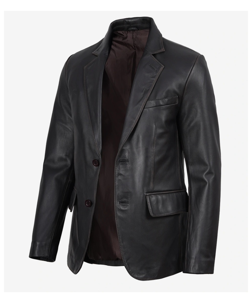 Men’s Brown Rub-Off Leather Blazer – Vintage Style