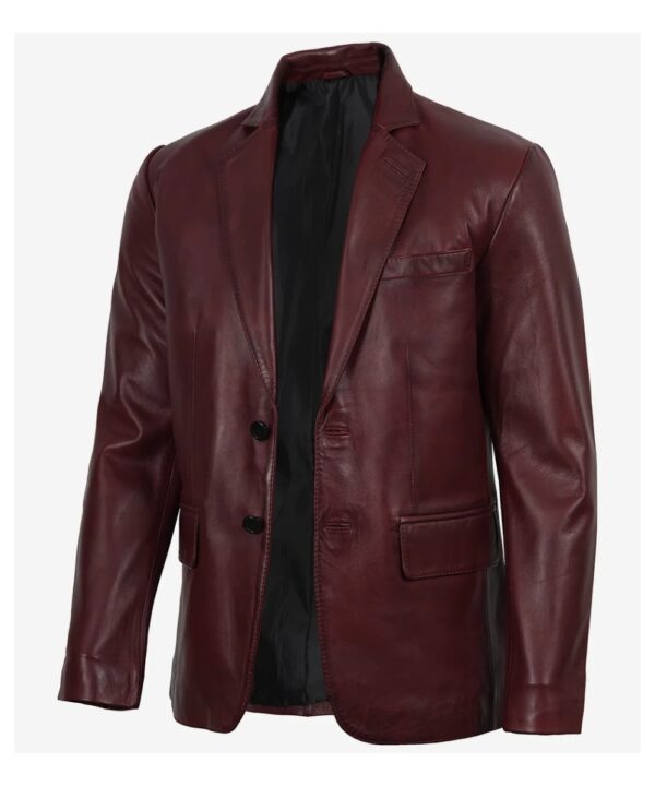 Men’s Burgundy Waxed Leather Blazer – Notch Lapel