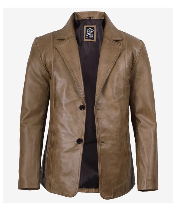 Men’s Camel Waxed Leather Blazer – Classic Two-Button Style