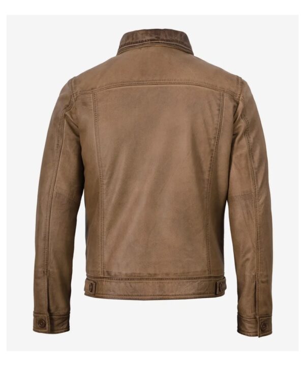 Men’s Camel Waxed Leather Harrington Jacket – Classic Style