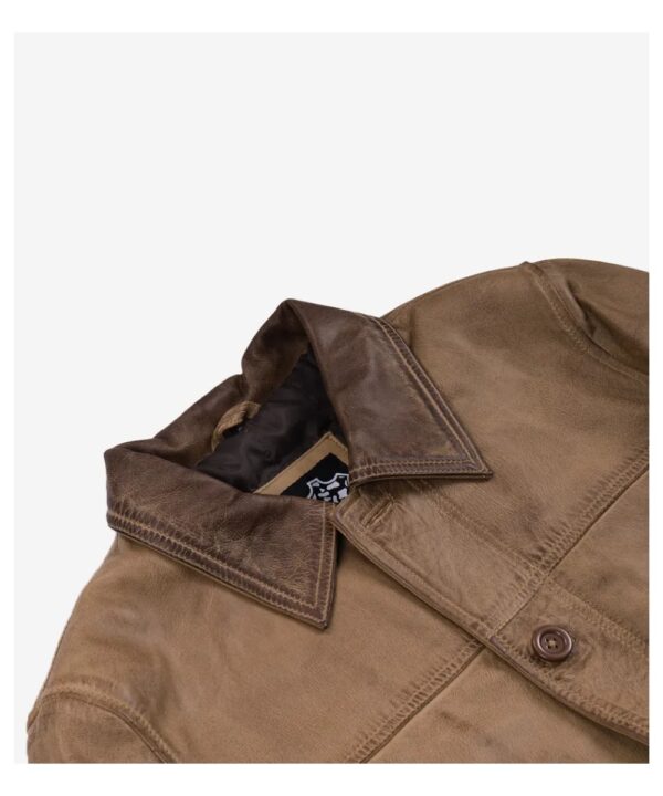 Men’s Camel Waxed Leather Harrington Jacket – Classic Style