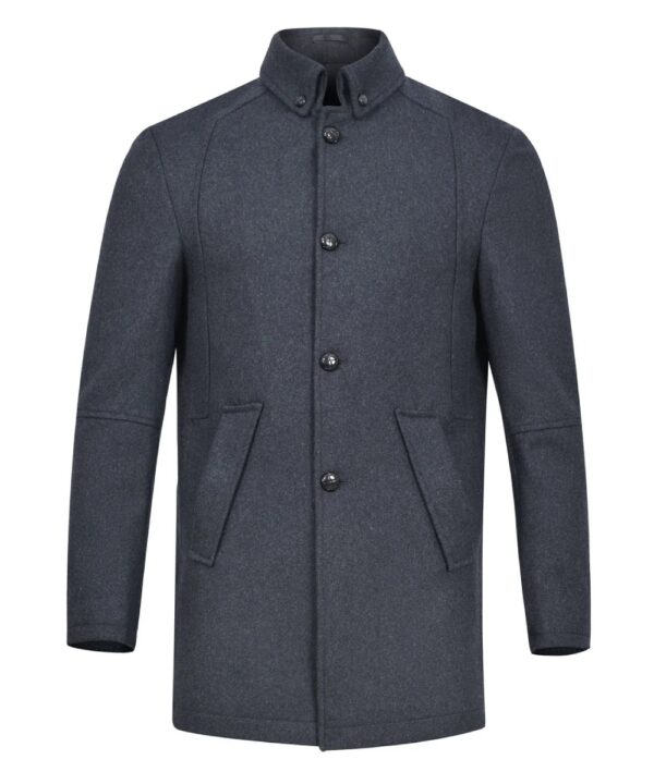 Men’s Charcoal Wool Jacket – Classic Button Collar Winter Style
