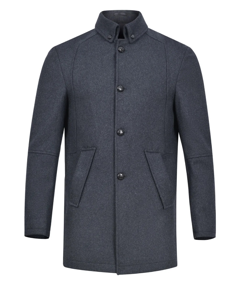 Men’s Charcoal Wool Jacket – Classic Button Collar Winter Style