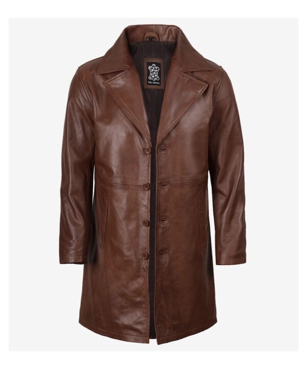 Men’s Cognac Brown Real Leather Car Coat – Classic Style
