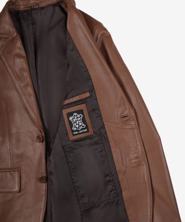 Men’s Cognac Leather Blazer – Classic Tailored Two-Button Style