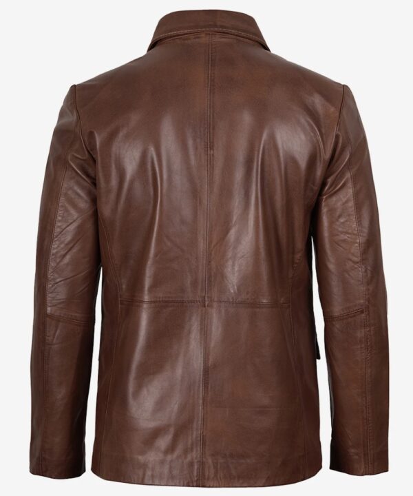 Men’s Cognac Leather Blazer – Refined Waxed Finish
